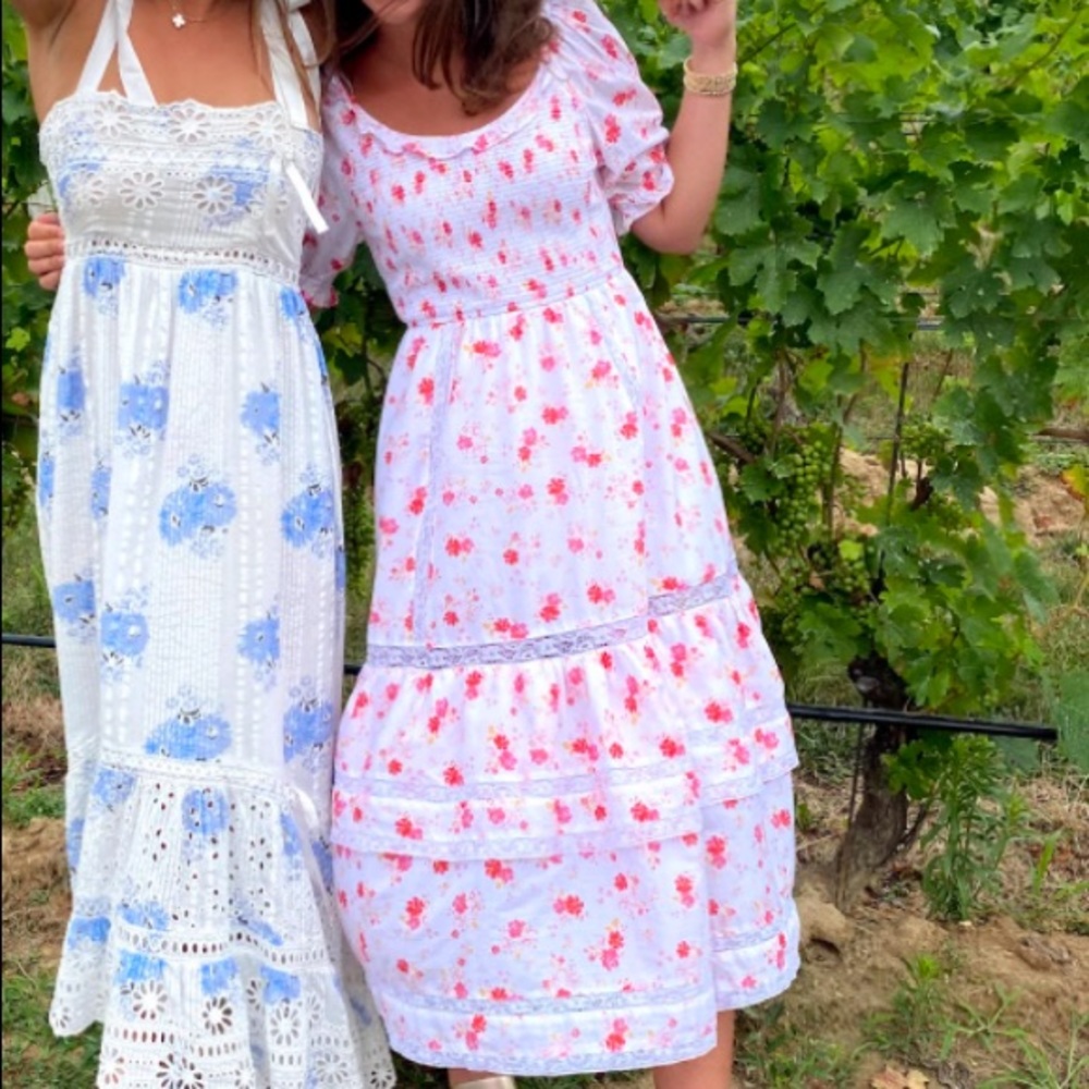 LoveShackFancy White and Pink Maxi Dress